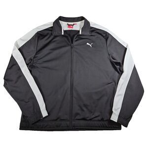 Puma Track Jacket Mens Sz XL Black White Contrast Full Zip Athletic Logo